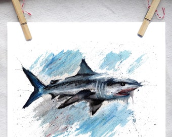 Great White Shark Watercolor Art Print | Boys Room Decor