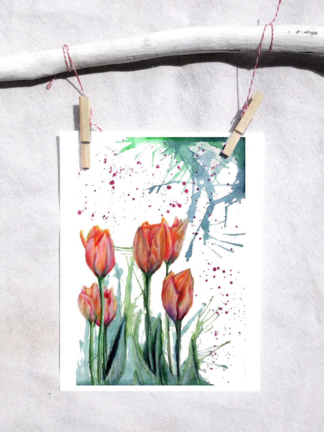 Orange Tulip Watercolor Art Print | Farmhouse Floral Decor - Etsy