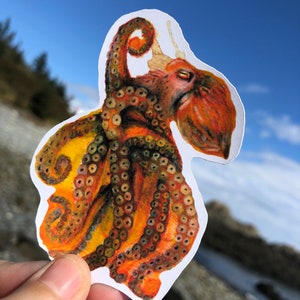 Pacific Octopus Sticker / Octopus Art Print / Ocean Stickers / Laptop Stickers /Stickers for Hydro Flask / Weatherproof Sticker