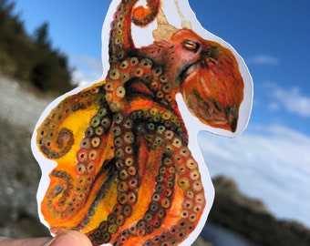Pacific Octopus Sticker | Weatherproof Ocean Art, Laptop Decal
