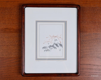 Framed Art Print by Katsumi Sugita, "Kiku, Sumi-e, Watercolor, Signed and Framed, 8x10