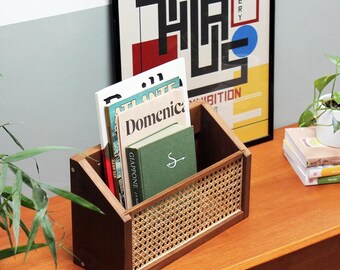 Wall mounted wood magazine rack | Mid-century magazine holder | Minimalist bookshelf wood | Home decor for living room. VIENNE