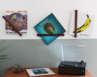 Wall mounted vinyl record shelf.  Wood vinyl record frame | LP holder | Record display