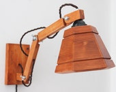 Wood wall hanging lamp with wooden lampshade and adjustable arms. Bedside lamp, N.35