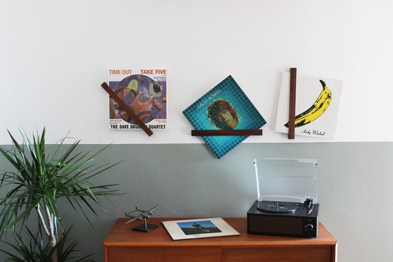 Marco de almacenamiento de vinilo LP de madera, estante de montaje en pared,  soporte de exhibición
