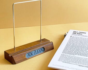 Vinyl record holder for display in wood and brass | Now Playing record stand | Vinyl record display | Music lover record stand.