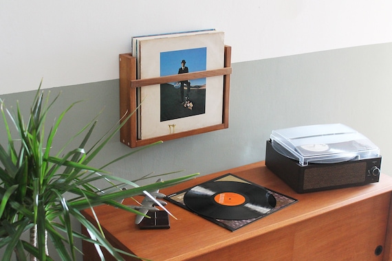 Scaffale organizer porta vinili LP da parete in legno. Contenitore dischi  in vinile. -  Italia