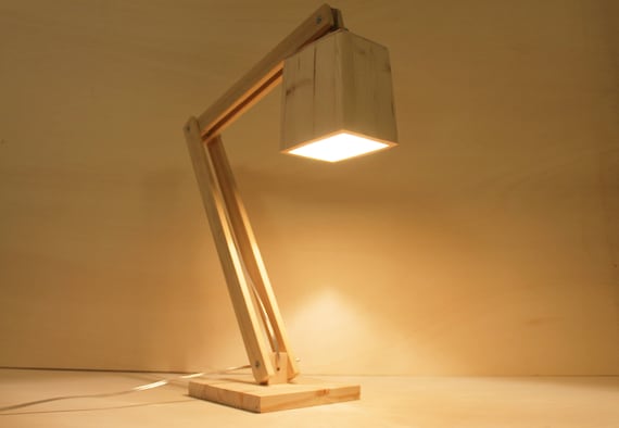 Wood desk lamp with adjustable arms 
