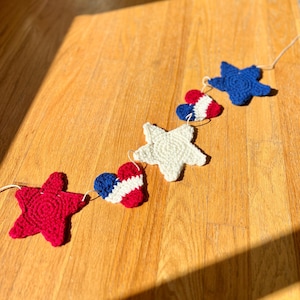 Crochet Patriotic, USA Heart and Star Garland