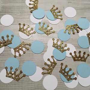 Prince Party Crown Table Confetti, Photo Prop, Party Decor, Baby Blue, White & Gold, Birthday, Bachelorette, Baby Shower, Table Decor