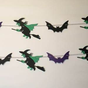 Bats, Witches Garland, Banner, Photo Prop, Party Decor, Black, Green, Purple, Halloween