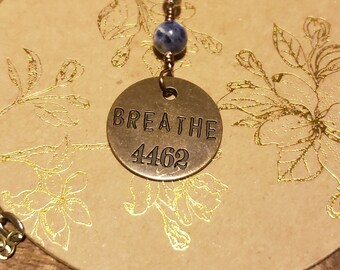 Breathe Word Charm Necklace with sodalite wire wrapped gemstone