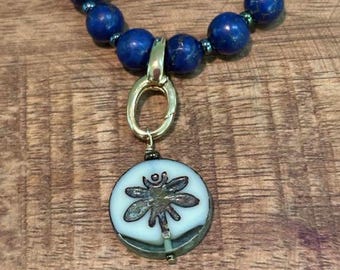 Colar de Lápis-lazúli e Quartzo Esponja Azul - Sem fecho