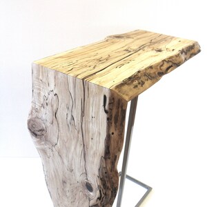 C-table, waterfall table, live edge, Spalted Maple, C table, steel base, small side table, modern living room, contemporary coffee table