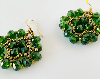 Beaded Medallion Earrings | Black and Silver | Green and Gold|