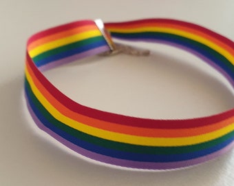 Pride Rainbow Satin Ribbon Choker Necklace with Adjustable Fastenings