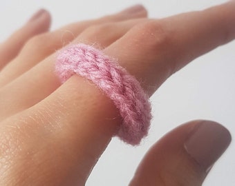 Women's One Size Stretch Hand Knitted Statement Textile Rope Ring in Various Colours