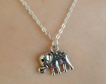 Silver Elephant Charm Necklace, Stainless Steel Animal Jewelry