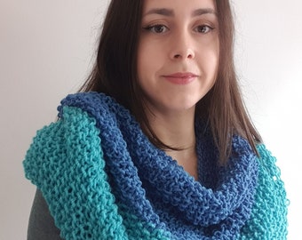 Women's Lightweight Stretchy Two-Toned Light Blue Hand-Knitted Nautical Infinity Scarf Cowl