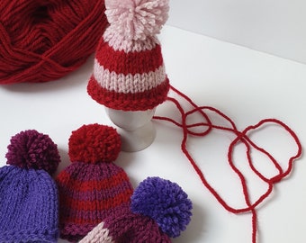Hand-Knitted Valentine's Egg Cosies with Pom Pom - Set of 4