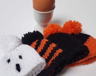 Hand-Knitted Halloween Egg Cosies with Pom Pom - Set of 4