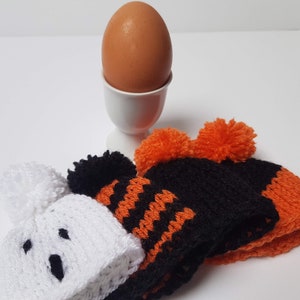 Hand-Knitted Halloween Egg Cosies with Pom Pom - Set of 4