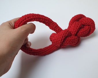 Handmade Hand - Knitted Eco-Friendly T-Shirt Yarn Grey Rope Tug Small Dog Toy