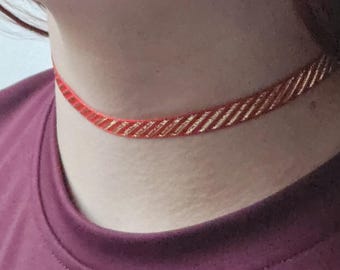 Christmas Ribbon Choker: Red and Gold Striped Necklace