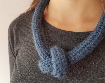 Women's Blue Chunky Statement Hand-Knitted Handmade Acrylic Textile Knotted Nautical Necklace