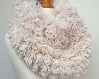 Women's Luxury Cream Extra Soft Fluffy Statement Hand-Knitted Cowl/Shoulder Wrap Scarf