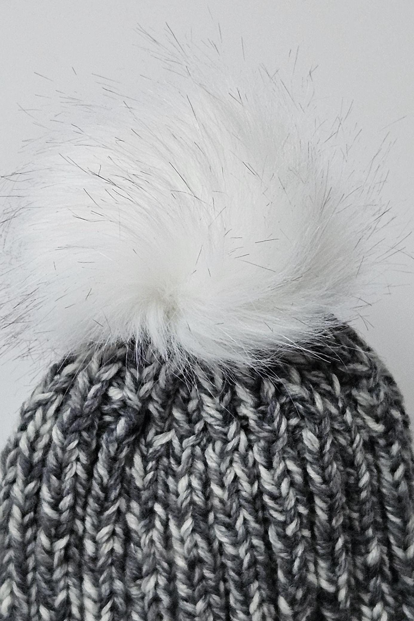 Gray and White Knit Pom-Pom Beanie Pom Pom Recycled Beanie – White & Grey - BOCO Gear Custom  main image 2