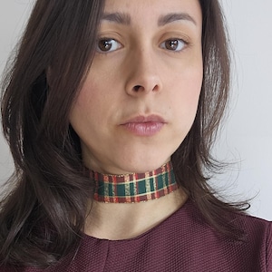 Women's Christmas Tartan Wide Ribbon Choker Necklace