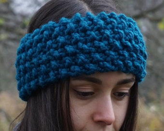 Women's Chunky Knit Soft Acrylic Teal Handmade Stretch Ear Warmer