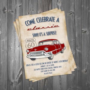 Come Celebrate a Classic 5x7 Birthday Invitation, Classic Car, Surprise Party, 60th Birthday, Vintage Theme