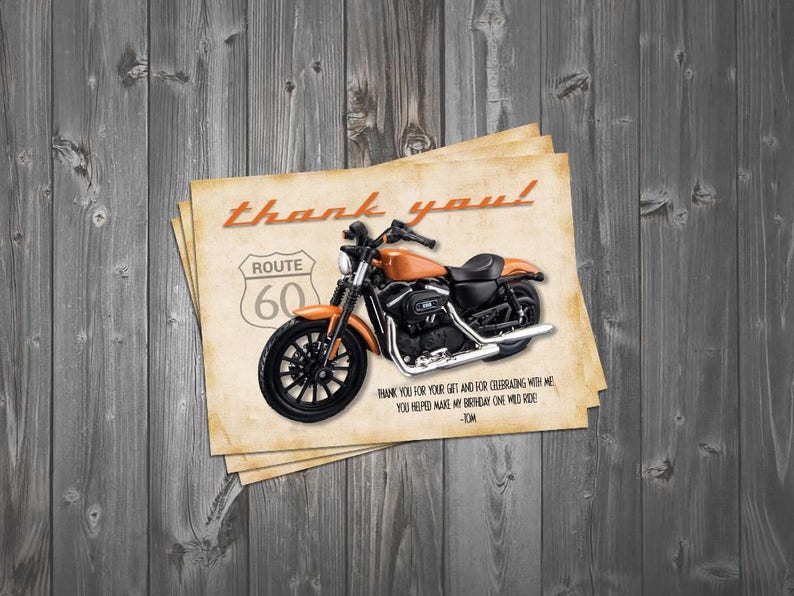 Note Card Vintage Theme Surprise Party Adult Birthday 60th Birthday Motorcycle Thank You