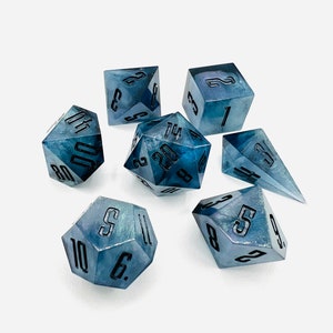 Purple Green Blue Black Handmade Full Polyhedral Dice Set DnD Dungeons and Dragons rpg Game Mtg Owl Symbol Sharp Corners Resin