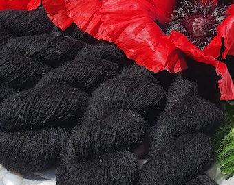 Black! 100% Angora wool, Seidenhase, PURE 260m/50g, Supersoft homegrown bunny yarn, Animal friendly, Knitting, Crochet, handdyed