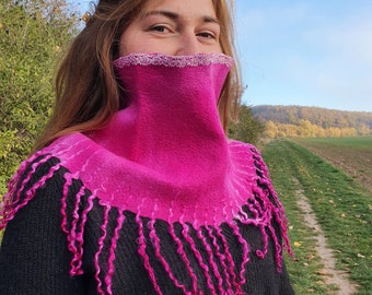 Magenta. Handfelted Loop Wrap Cowl With Wensleydale Locks.