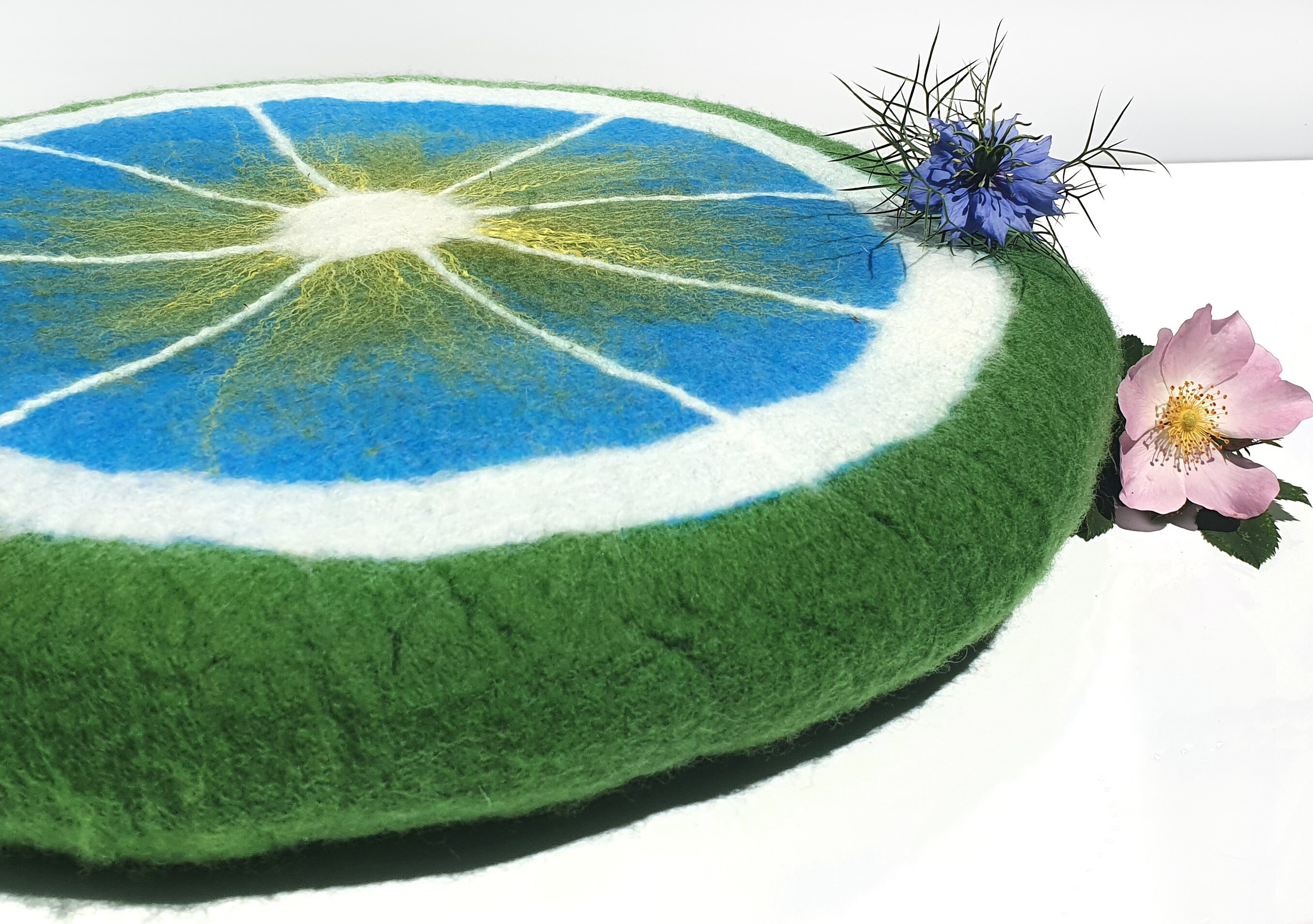 Citrus Fruit Seat Cushion / Chair Pad / Blue Lime | Etsy