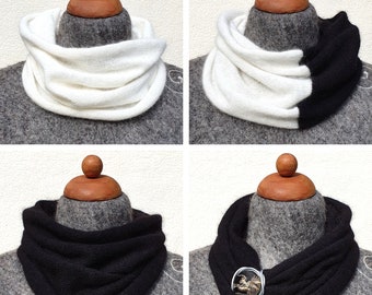 Black or White. Mini. Knitted Angora Wrap Cowl Loop