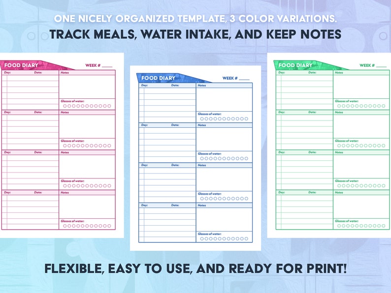Retro Style Printable Digital Food Diary Page Template A4 Size Ready to
