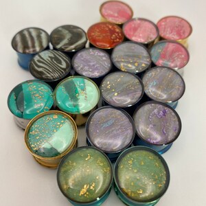3+ pairs of 16mm double flare tunnels, clay and resin tunnel jewelry, custom handmade plugs, colorful marbled clay jewelry
