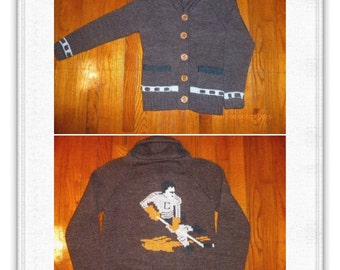 70er 80er Jahre Pullover Schal Kragen eine Original Import braun Hockey Spieler Größe M