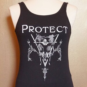 Small &quot;Protect&quot; Tank, White Ink on Black