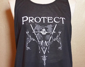 XL "Protect" Tank, White Ink on Black