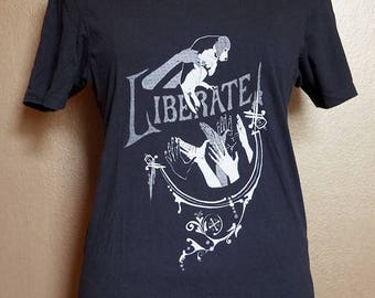 Small "Liberate" Tee, White Ink on Black