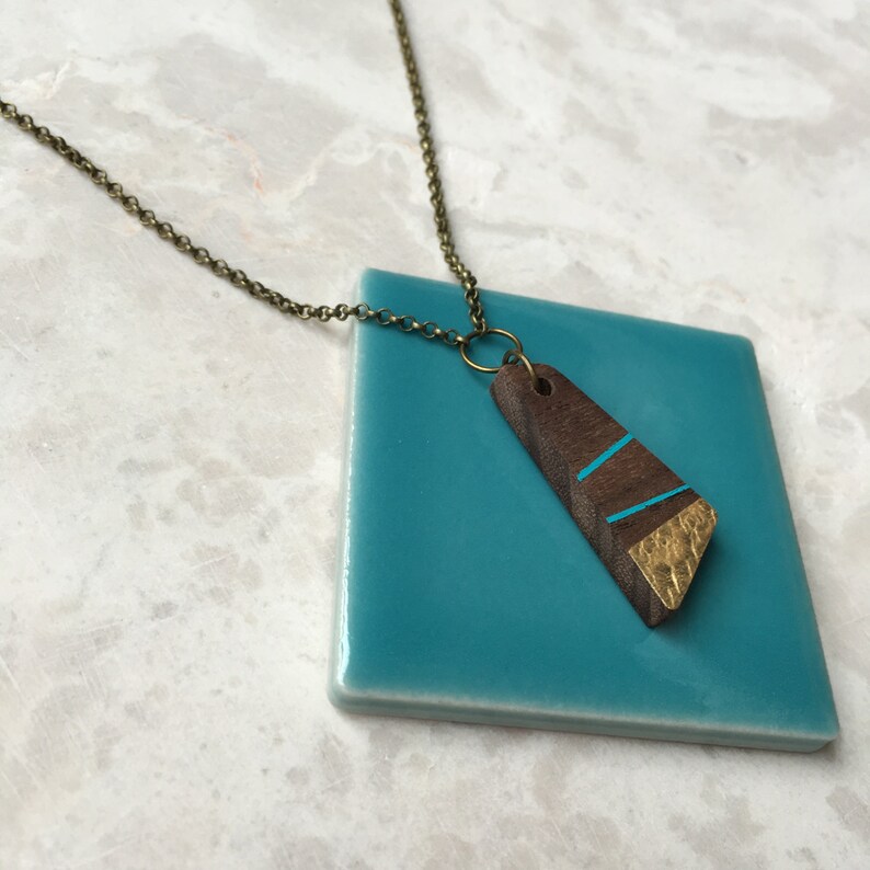 Wood Gift Painted Wood Jewelry Wood Pendant Necklace Etsy