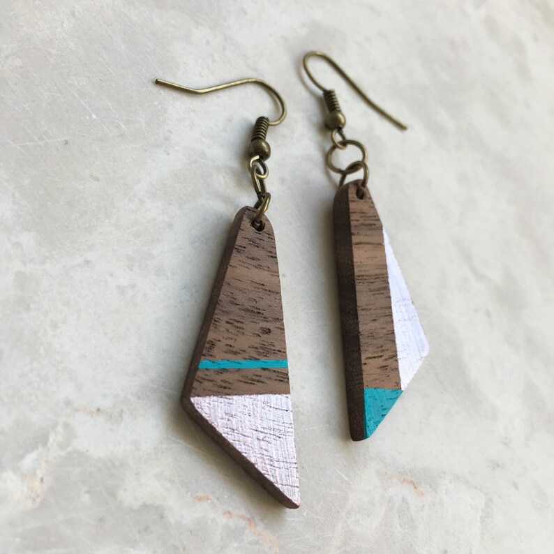 80s Earrings Wood Earrings Painted Wood Earrings Etsy