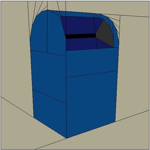 May include: A blue mailbox with a rounded top and a slot for mail. The mailbox is made of a sturdy material and has a clean, modern design.