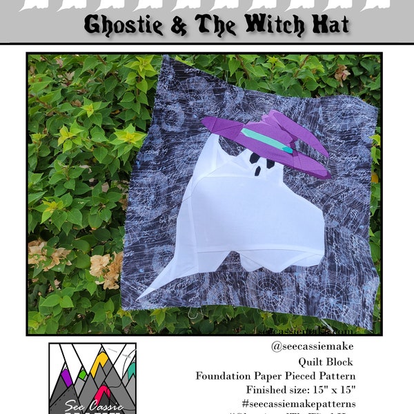 Ghostie & The Witch Hat Digital Halloween Foundation Paper Pieced Mini Quilt or Quilt Block Pattern